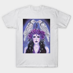 Goddess with white ravens by Renee Lavoie T-Shirt